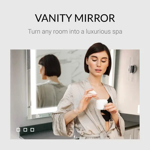 Vista 4 de Mirrors & Marble Espejo de pared LED grande – Espejo rectangular iluminado frontal para baño, dormitorio o ducha, antivaho y montado en la pared
