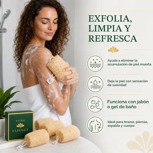 Vista 4 de Esponja natural de lufa, esponja egipcia para el cuerpo, esponja de baño y exfoliante corporal, 4