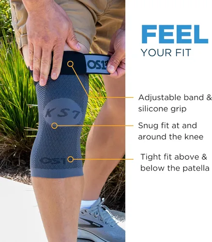 Vista 4 de OrthoSleeve KS7+ Adjustable Knee Sleeve for Knee Pain Relief, Running, Tendonitis, Arthritis & Swelling Medical Grade Compression with Adjustable