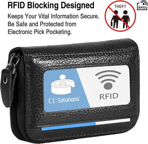 Vista 4 de MaxGear Credit Card Wallet with Zipper Genuine Leather Credit Card Holder with RFID Blocking Small Accordion Wallet