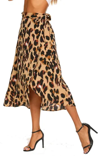 Vista 5 de Newchoice Women's Boho Leopard Skirt High Low Split Summer Beach Midi Wrap Skirts