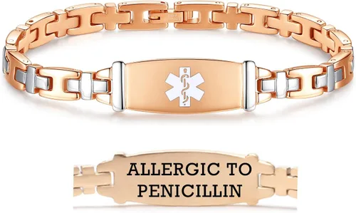 Vista 119 de LinnaLove Lady Medical Alert - Pulseras médicas de acero inoxidable para mujer, 7.5 pulgadas