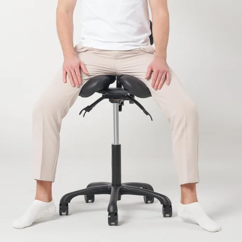 Vista 7 de Master Massage Berkeley Taburete ergonómico para sillín – Taburete de dos asientos divididos – Asiento giratorio hidráulico y silla de montar