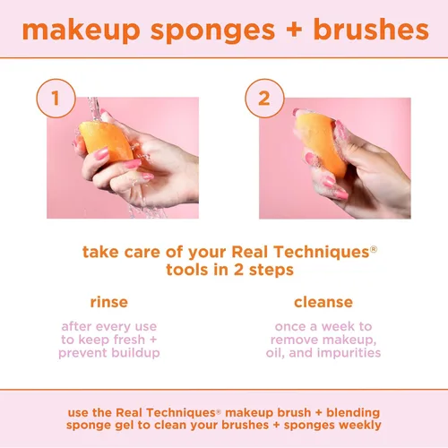 Vista 14 de Real Techniques Miracle Powder Sponge, esponja de mezcla de maquillaje para productos en polvo, maquillaje para acabado natural y piel de nube