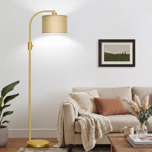 Vista 11 de Lámpara de pie moderna de arco regulable con pantalla champán, bombilla LED de 1200 lúmenes incluida, para sala de estar y lectura, dormitorio