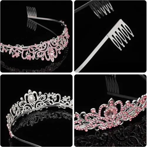 Vista 33 de Corona de princesa para mujer, tiaras de reina de cristal para niñas, accesorios para el cabello de novia, regalos para cumpleaños, boda