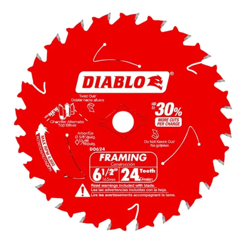 Vista 12 de Diablo - Hoja de sierra de acabado de alto rendimiento para madera - 6-1/2" x 40 dientes, carburo Tico - D0641X