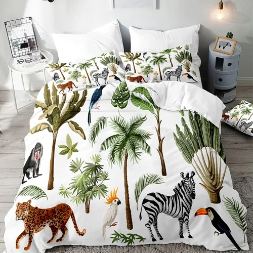 Vista 2 de Chickwin Funda de edredón tamaño individual para niños, juego de ropa de cama de animales de la selva de dibujos animados 3D, microfibra lavada