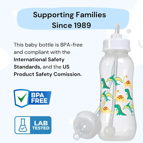 Vista 3 de Podee - Botella manos libres para bebé, sistema de alimentación anti-cólicos, Dinosaur
