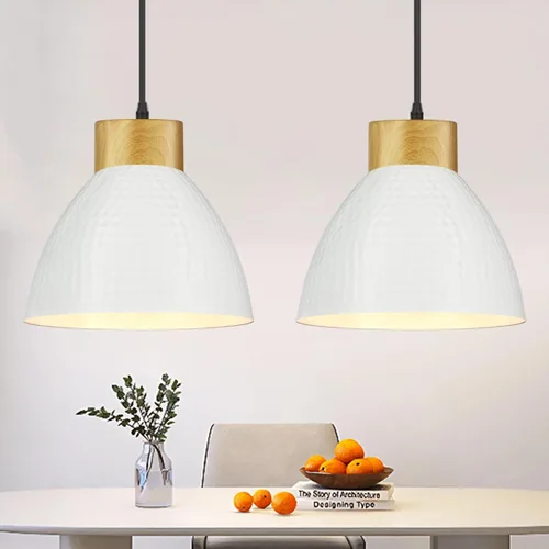 Farmhouse Metal Pendant Light Fixture, 10.2" White Kitchen Island Lights, 55" Adjustable Height Modern Pendant Lighting for Kitchen Island Bar Sink