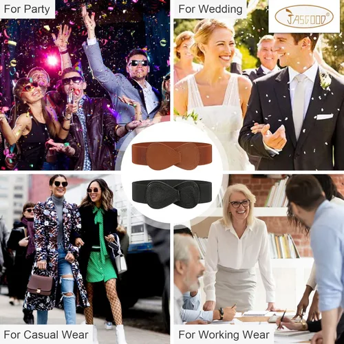 Vista 9 de JASGOOD Cinturón elástico vintage para mujer, cinturón de cintura ancha y elástico vintage