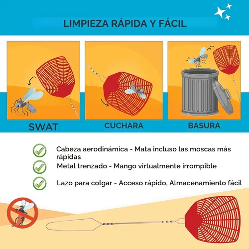 Vista 4 de W4W, Matamoscas para matamoscas con mango de metal, paquete de 6 matamoscas para interiores y exteriores