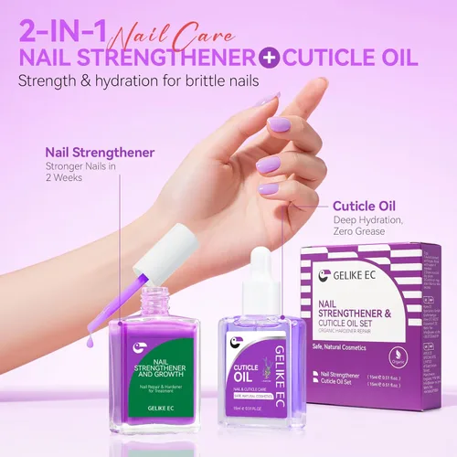 Vista 2 de Gelike EC Kit de uñas para principiantes: fortalecedor de esmalte de uñas morado fácil de usar y aceite de lavanda para uñas delgadas y débiles