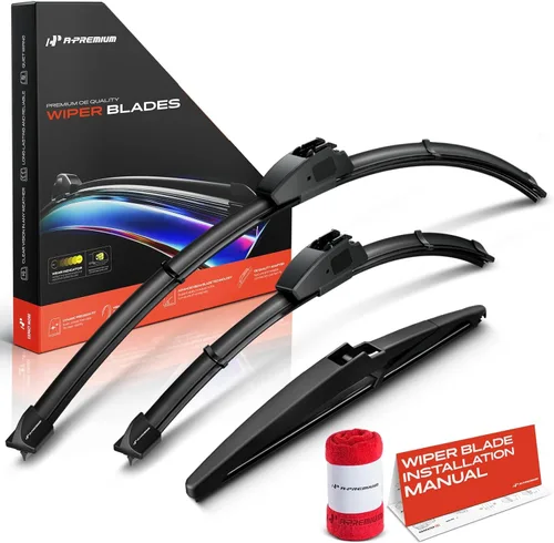 Vista 17 de A-Premium Juego de 3 limpiaparabrisas con indicador de desgaste y toalla, compatible con Dodge Nitro 2007-2011, juego de escobillas