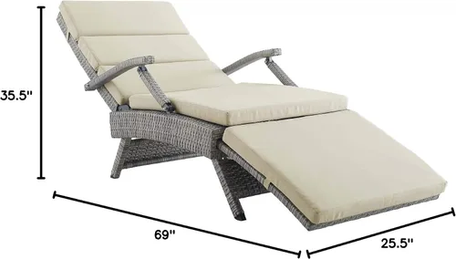 Vista 3 de Modway Envisage - Tumbona de mimbre para patio al aire libre, color gris claro y beige