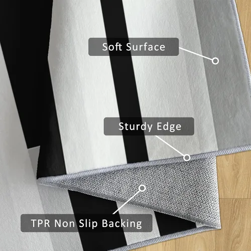 Vista 6 de Black and White Striped Runner Rug 2x4 Small - Hallway Runner Rug Stripe Pattern, Non Slip, Washable, Black and White Striped Home Decor Carpet for