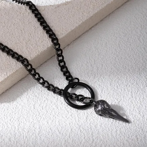 Vista 6 de Collares de anillo en forma de corazón con cadena deslizante para mujer, collar de barra de cadena cubana de acero inoxidable, collar punk rock