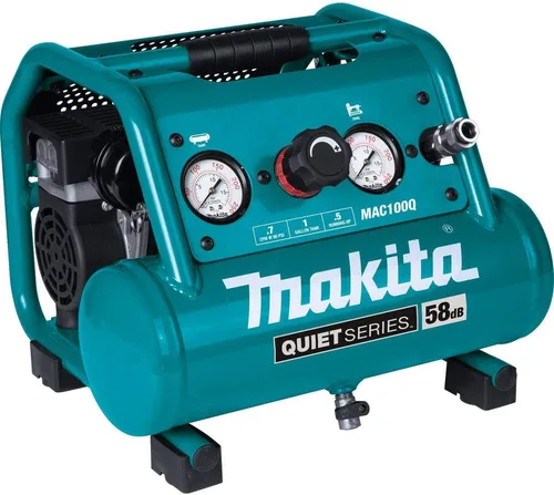 Vista 3 de Makita MAC100QK1 Quiet Series 1/2 HP, 1 galón compacto, sin aceite, compresor de aire eléctrico y kit combinado de clavadora Brad calibre 18