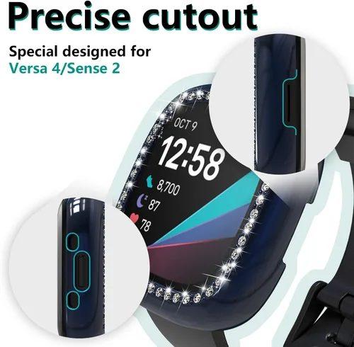 Vista 4 de Paquete de 5 fundas rígidas de policarbonato sin pantalla compatibles con Fitbit Sense 2/Versa 4, carcasa trasera de cristal ultrafina de repuesto