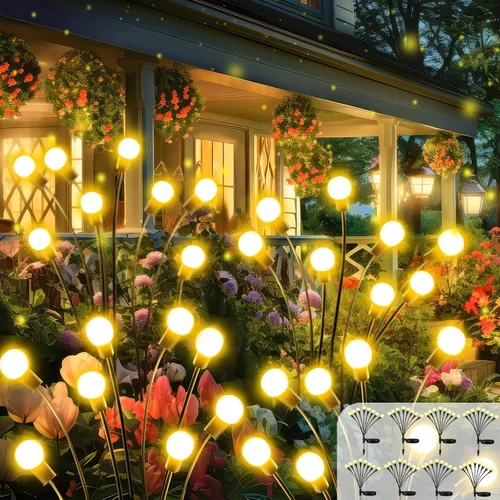 Vista 12 de Luces solares mejoradas para exteriores, paquete de 8 luces solares de jardín con 2 modos, luces de luciérnaga impermeables para exteriores