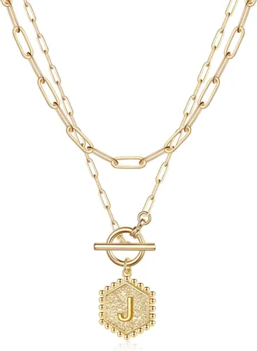 Vista 17 de IEFWELL - Collares de oro en capas para mujer - Collar de cadena de clip chapado en oro de 14 quilates, color oro rosa, con cierre de palanca Dorado