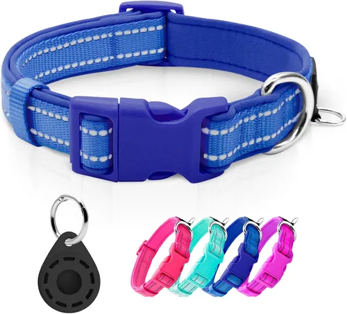 Vista 21 de azuza Collar reflectante para perro, collar acolchado de neopreno suave para mascotas con anillo de etiqueta de identificación, ajustable