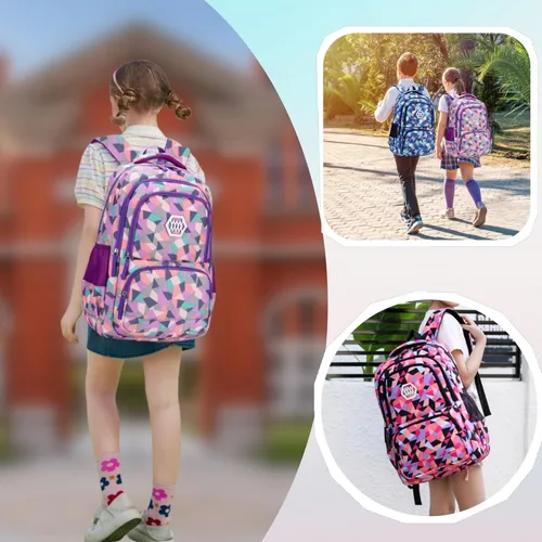 Vista 2 de Bansusu - Mochila para estudiantes, diseño geométrico, escuela primaria, para niñas, Púrpura-A), unknown