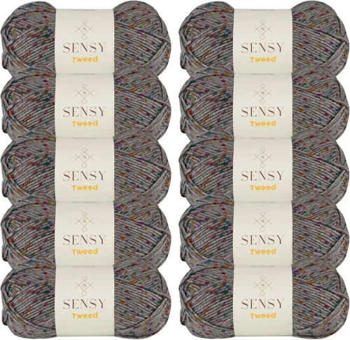 Vista 15 de Sensy Tweed - Ovillo de lana de tweed, 3.5 onzas, 214 yardas, calibre 4 mediano (azul)