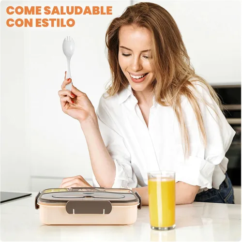 Vista 7 de EASYFUN Lonchera para adultos, Caja bento, 4 compartimentos, recipientes para el almuerzo, a prueba de caídas, apta para lavavajillas y fabricada