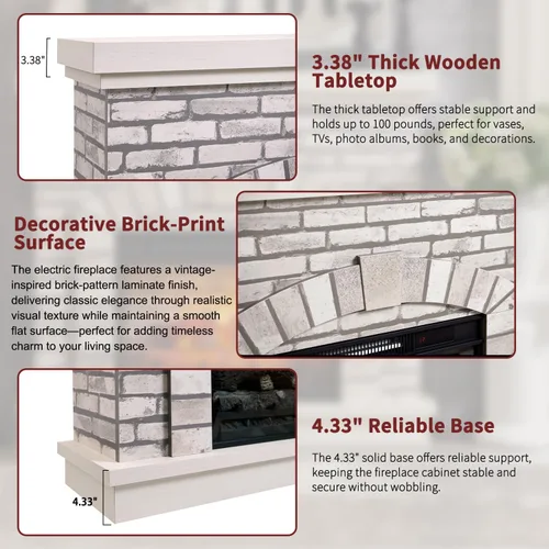 Vista 5 de IFGET Chimenea eléctrica de 42" con repisa, soporte de TV de chimenea estilo granja con calentador de chimenea eléctrica independiente de 23