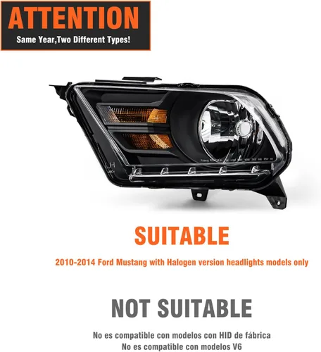 Vista 2 de Compatible con Ford 10, 11, 12, 13, 14, Mustang, carcasa negra, faros halógenos, reflector de esquina ámbar, repuesto lateral izquierdo y derecho
