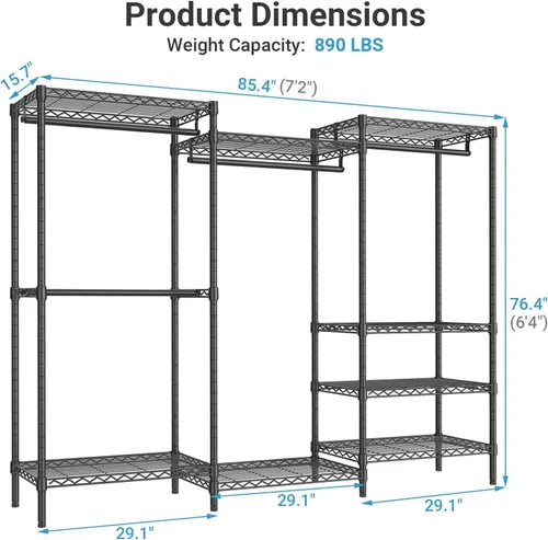 Vista 6 de VIPEK V5C Plus - Perchero de ropa portátil cubierto, armario portátil, perchero resistente con estantes ajustables, perchero de metal negro