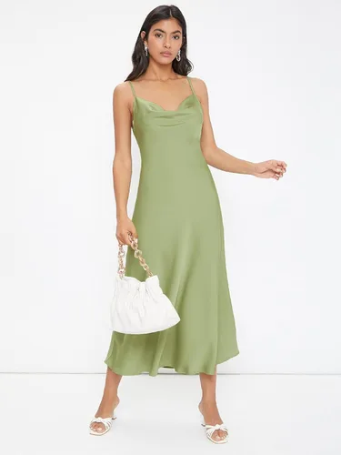 Vista 3 de Floerns Vestido largo de seda satinada con tirantes delgados y cuello vuelto para mujer