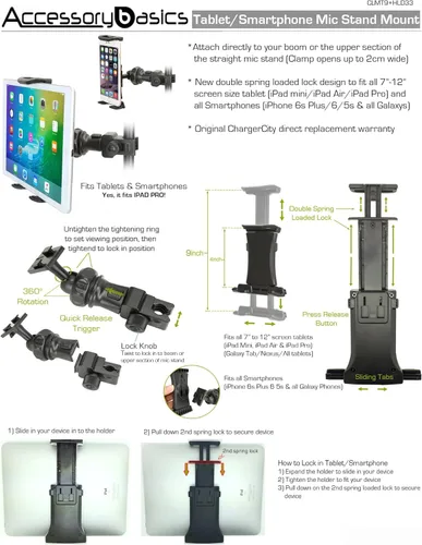 Vista 7 de AccessoryBasics EasyAdjust soporte para micrófono de platillo, apto para Apple iPad PRO Air Mini Samsung Galaxy Tab Surface Pro/Book y teléfonos
