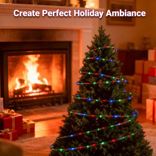 Vista 3 de Cuerda de luces inteligentes para exteriores de 16.4 pies, luces de Navidad impermeables que cambian de color con control remoto, diseño conectable