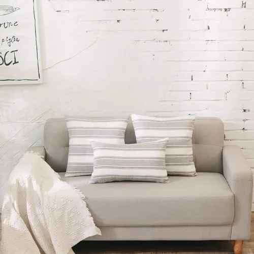 Vista 7 de Funda de almohada a rayas de lino sintético suave cuadrada decorativa con cremallera oculta para sofá, auto o dormitorio 12" x 12" Negro y blanco