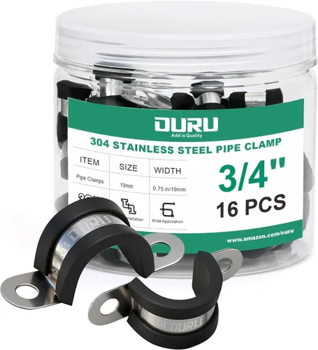 Vista 14 de OURU 12 piezas de abrazadera de tubo de 1 pulgada de acero inoxidable 304, abrazadera de tubo aislada con cojín de goma resistente, abrazadera en U