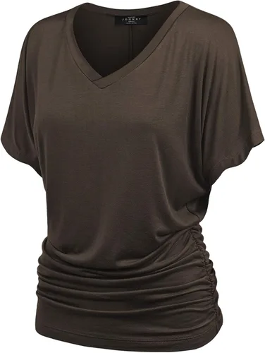 Vista 26 de Made By Johnny Camiseta de manga corta Dolman con cuello barco y dobladillo curvado para mujer, ajuste holgado Wt1037_negro