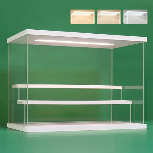 NONEMEY Soporte de acrílico transparente con luz LED de 2/3/4/5/6 niveles, caja de almacenamiento a prueba de polvo, caja organizadora para