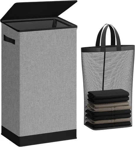 Vista 10 de SOLEDI - Canasta de lavandería con tapa de 100L, canasta de ropa plegable grande y alta, cesta de lavandería con bolsa removible fácil