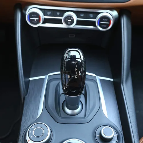 Vista 3 de Cubierta de cabeza de palanca de cambios de plástico ABS de fibra de carbono, accesorios para Alfa Romeo Giulia Stelvio 2017-2019 (negro)