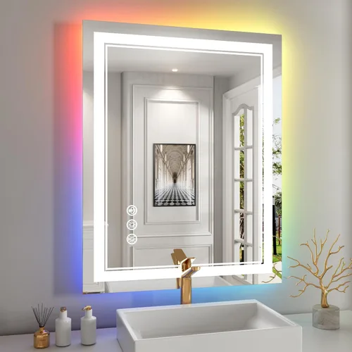 Vista 27 de Espejo de baño LED de 40 x 36 pulgadas con luces, retroiluminado y frontal iluminado para pared, antiempañamiento, regulable, memoria inastillable