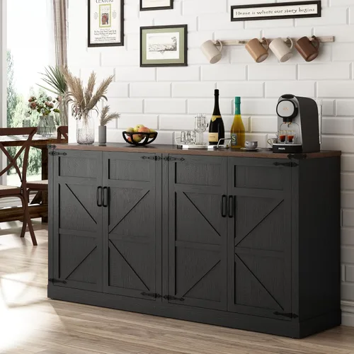 Aparador Buffet con Almacenamiento - Aparadores de Despensa de Cocina Estilo Granja de 65 Pulgadas con Estantes Ajustables, Gabinete de Barra de