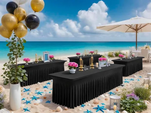 Vista 7 de 2 Packs Black Spandex Table Clothes for 6 Foot Rectangle Tables, Wrinkle Resistant Fitted Tables Cover, Washable Stretch Table Skirts for Weddings