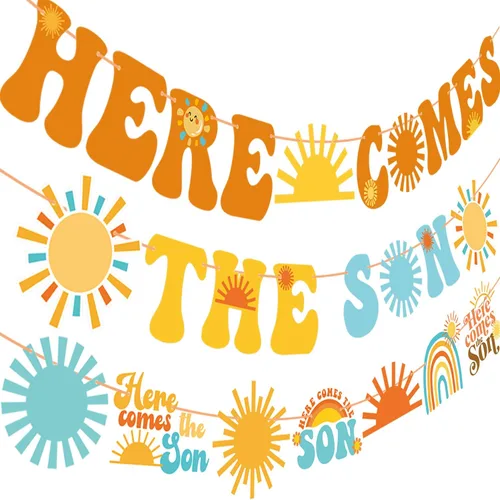 Cartel para baby shower con texto en inglés «Here Comes The Son» «Here Comes The Sun», decoración para baby shower, 3 piezas, decoración de fiesta