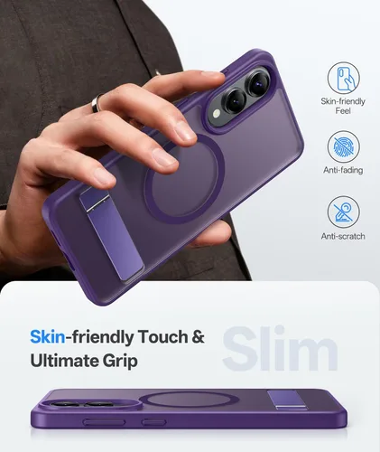 Vista 7 de Funda magnética para Samsung Galaxy S25 Edge con soporte, compatible con MagSafe y borde elevado, carcasa protectora de cuerpo completo resistente a