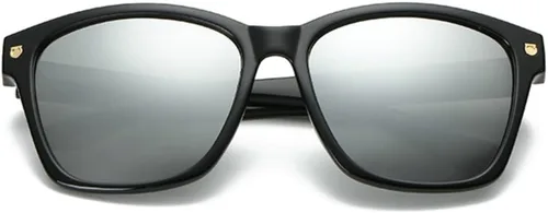 Vista 2 de Freckles Mark Gafas de sol cuadradas grandes vintage para mujer, marco de plástico negro, reflectante transparente