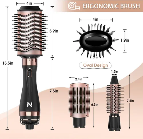 Vista 3 de Natrial Cepillo Secador de Cabello Cepillo Secador en Uno Cepillo de Aire Caliente para Secar y Alisar, Voluminizador Multi-Estilizador Rizos Suaves