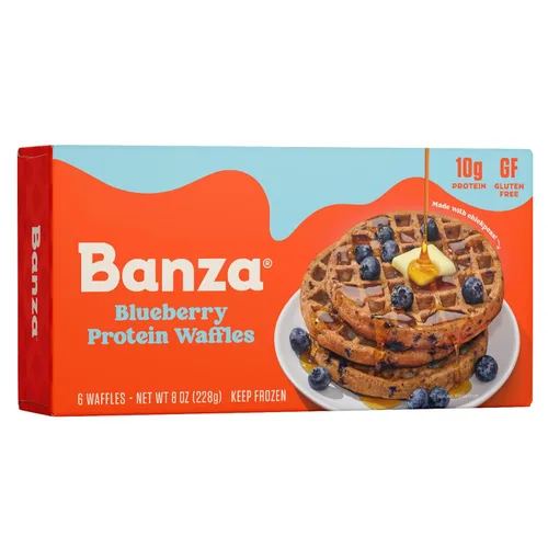 Banza Gofres sin gluten, gofres de arándanos con 10g de proteína | Bajos en carbohidratos | Alta en fibra | Alta en proteínas | Gofres a base de