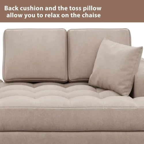 Vista 3 de Chaise Lounge moderno de 64 pulgadas para interiores, sillón tapizado con reposabrazos y almohada abatible, sofá de salón profundo copetudo